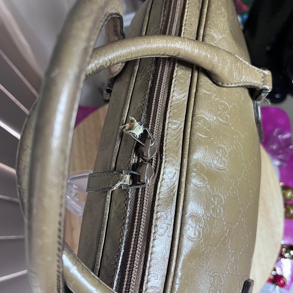 Gucci GG Supreme Briefcase Olive Green Leather broken zipper pull - Picture 7 of 17